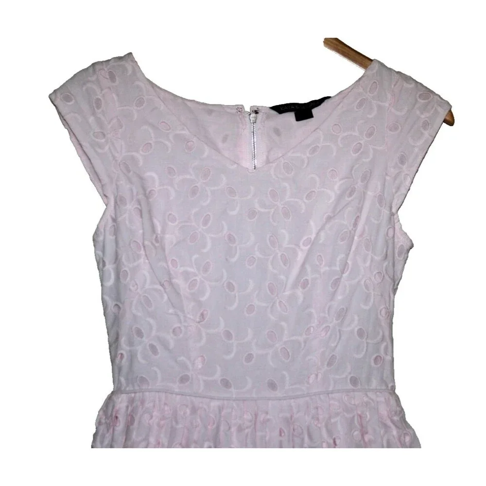 Kaya & Sloane Fit Flare Women's Pink Eyelet Cap Sleeve Dress Romantic Spring Sm